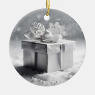 Elegante Silver Christmas Geschenkboxen mit Schnee Keramik Ornament