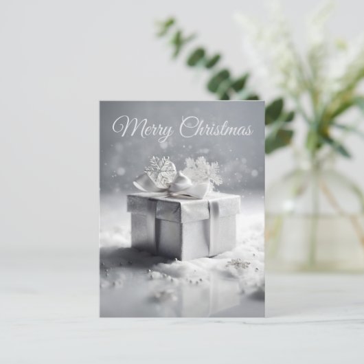 Elegante Silver Christmas Geschenkboxen mit Schnee Postkarte (Stehend Vorderseite)