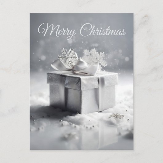 Elegante Silver Christmas Geschenkboxen mit Schnee Postkarte (Vorderseite)