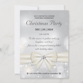 Elegante Silver Christmas Party Bow und Glitzern Einladung (Vorderseite)