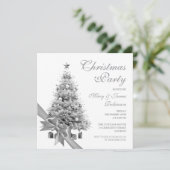 Elegante Silver Christmas Tree & Bow Holiday Party Einladung (Stehend Vorderseite)