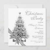 Elegante Silver Christmas Tree & Bow Holiday Party Einladung (Vorderseite)