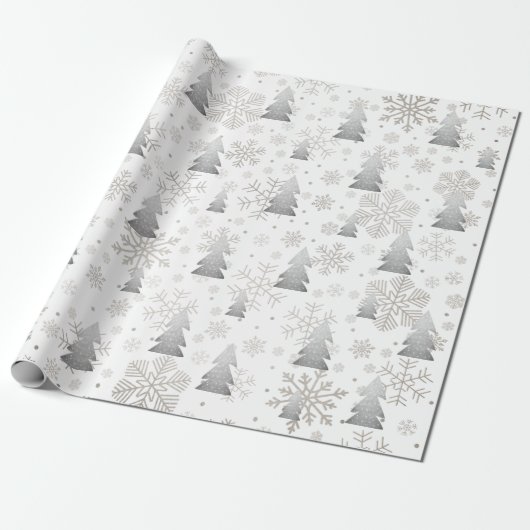 Elegante Silver Christmas Tree Snowflake Geschenkpapier (Ungerollt)