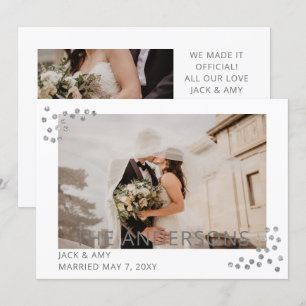 Elegante Silver Confetti Foto Hochzeitsankündigung Einladung