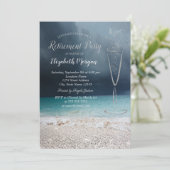 Elegante Silver Confetti Glass Beach Rentirement Einladung (Stehend Vorderseite)