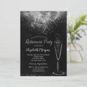Elegante Silver Confetti Glass Black Retirement Einladung (Stehend Vorderseite)