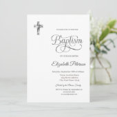 Elegante Silver Cross Minimalistische Taufe Einladung (Stehend Vorderseite)