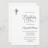 Elegante Silver Cross Minimalistische Taufe Einladung (Vorne/Hinten)