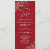 Elegante Silver Curls auf Crimson Red Simple Weddi Programm (Vorderseite)