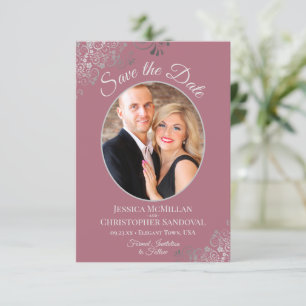 Elegante Silver Curls auf Dusty Rose Foto Hochzeit Save The Date