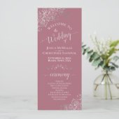 Elegante Silver Curls auf Dusty Rose Simple Weddin Programm (Stehend Vorderseite)