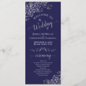 Elegante Silver Curls auf Navy Blue Simple Wedding Programm (Vorderseite)