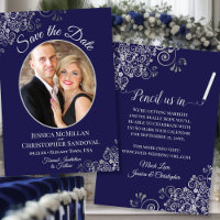 Elegante Silver Curls & Foto auf Blue Wedding