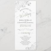 Elegante Silver Curls Grün auf weißer Hochzeit Programm (Vorderseite)