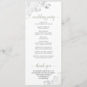 Elegante Silver Curls Grün auf weißer Hochzeit Programm (Rückseite)