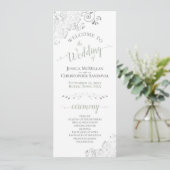 Elegante Silver Curls Grün auf weißer Hochzeit Programm (Stehend Vorderseite)