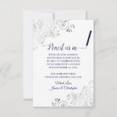 Elegante Silver Curls Navy Blue Foto White Wedding Save The Date (Rückseite)