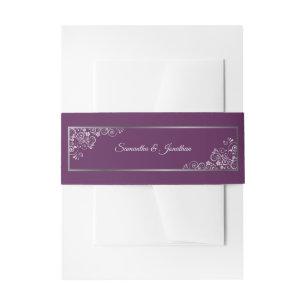 Elegante Silver Curls & Wirbel Plum Lila Hochzeit Einladungsbanderole