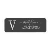 Elegante Silver Custom Monogram V Name Label (Vorne)