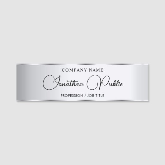 Elegante Silver Custom Typografy Script Template Namensschild (Vorderseite)