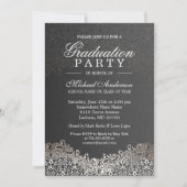 Elegante Silver Damask Grad Graduation Party Einladung (Vorderseite)