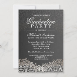 Elegante Silver Damask Grad Graduation Party Einladung