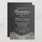 Elegante Silver Damask Grad Graduation Party Einladung (Vorne/Hinten)