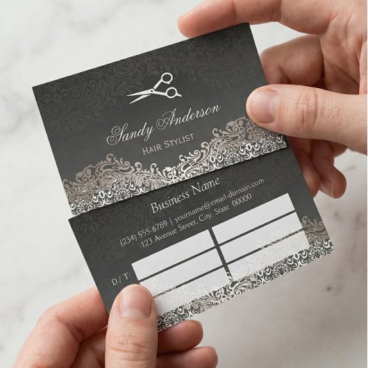 Elegante Silver Damask Haarbalon Multi-Termin Terminkarte