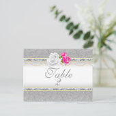 Elegante Silver Damask und rosa Rose Tischnummer (Stehend Vorderseite)
