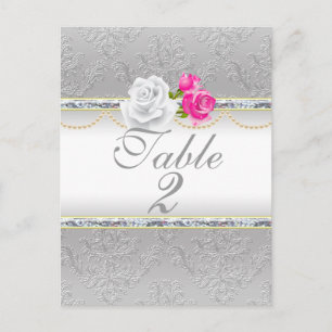Elegante Silver Damask und rosa Rose Tischnummer