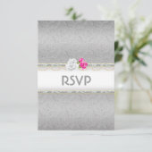 Elegante Silver Damask und rosa Rose UAWG RSVP Karte (Stehend Vorderseite)