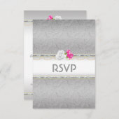 Elegante Silver Damask und rosa Rose UAWG RSVP Karte (Vorne/Hinten)