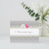 Elegante Silver Damask und rosa Rosenhochzeit Einladung (Stehend Vorderseite)
