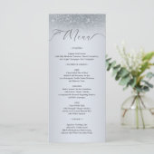 Elegante Silver Damask Wedding Menu Card Menükarte (Stehend Vorderseite)
