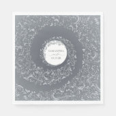 Elegante Silver Damask Wedding Serviette (Vorderseite)