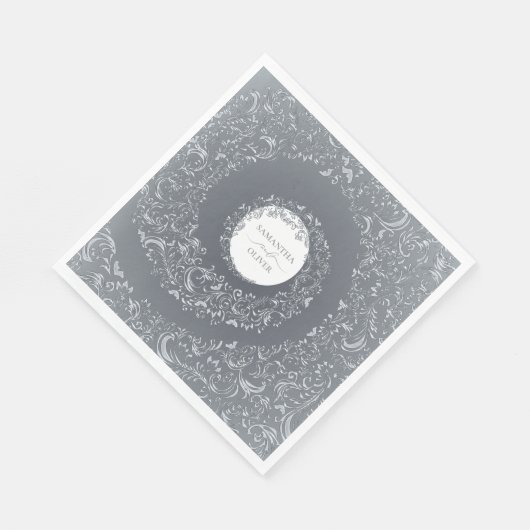 Elegante Silver Damask Wedding Serviette (Ecke)
