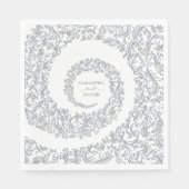 Elegante Silver Damask Wedding Serviette (Vorderseite)