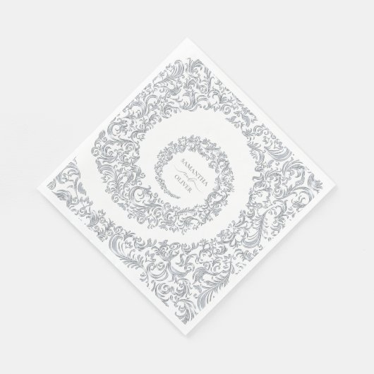 Elegante Silver Damask Wedding Serviette (Ecke)
