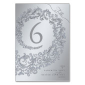 Elegante Silver Damask Wedding Tischnummer Card (Rückseite)