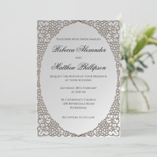 Elegante Silver Decorative Wedding Einladung (Stehend Vorderseite)