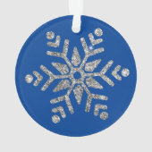 Elegante Silver Diamond Snowflake auf blau Ornament (Rückseite)