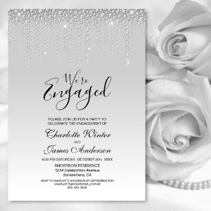 Elegante Silver Diamonds Engagement Party Einladung