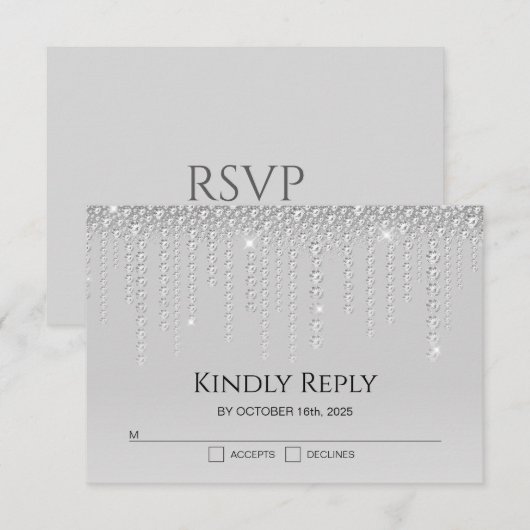 Elegante Silver Diamonds Wedding RSVP Card (Vorne/Hinten)