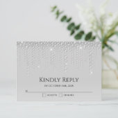 Elegante Silver Diamonds Wedding RSVP Card Karte (Stehend Vorderseite)