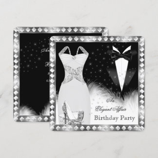 Elegante Silver Dress Black Krawatte Geburtstagspa Einladung