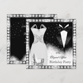 Elegante Silver Dress Black Krawatte Geburtstagspa Einladung