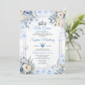 Elegante Silver & Dusty Blue Rose MIS QUINCE Einladung (Stehend Vorderseite)