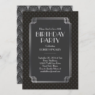 Elegante Silver Fans Art Deco Einladung