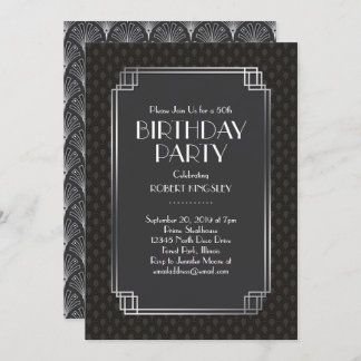 Elegante Silver Fans Art Deco Einladung