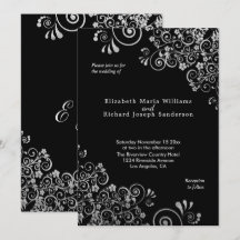 Elegante Silver Floral Wirbel Black Wedding